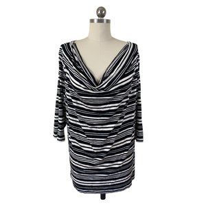 Lane Bryant Womens Top 18/20 NWT Black White Striped Boatneck 3/4 Sleeve Rayon